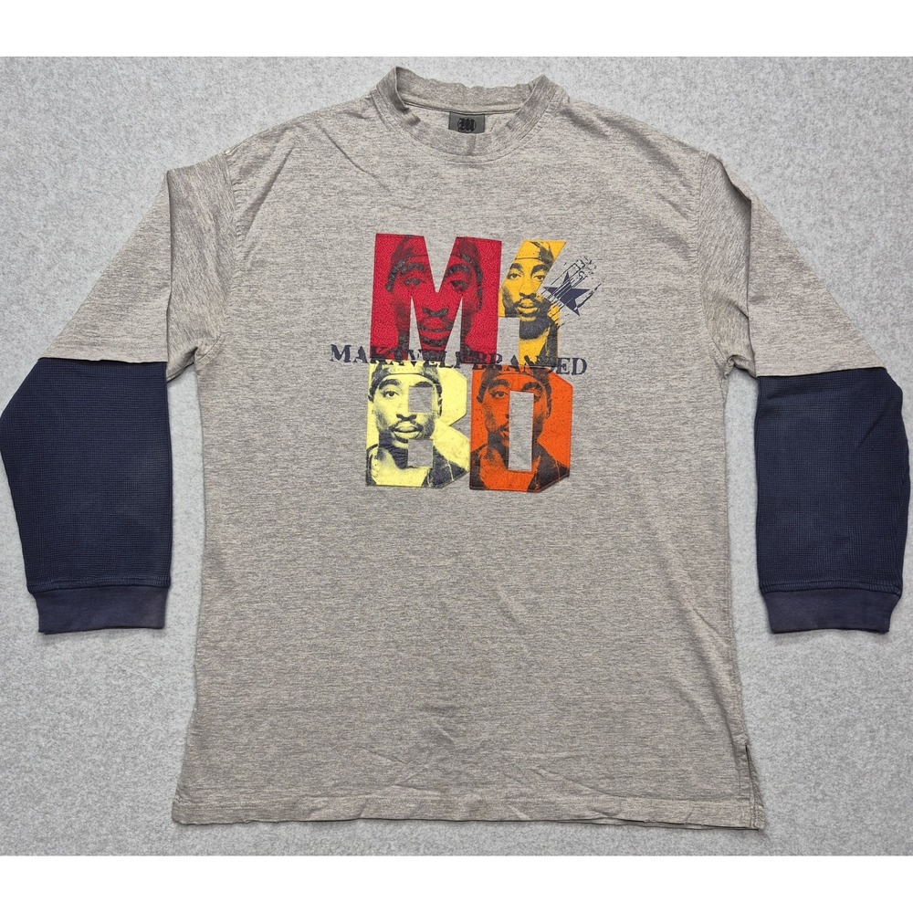 Makaveli Branded Shirt Mens L Gray 2Pac Tupac Graphic Long Sleeve 90s Hip Hop